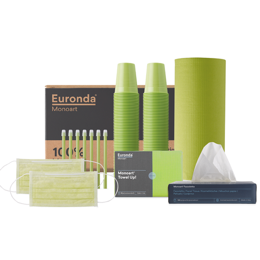 [46171] KIT MONOART COLOR AZUL 100 VASOS, 100 BABERO, 100 EYEC., 100 MASCARILLAS, 100 KLEENEX REF. 290342